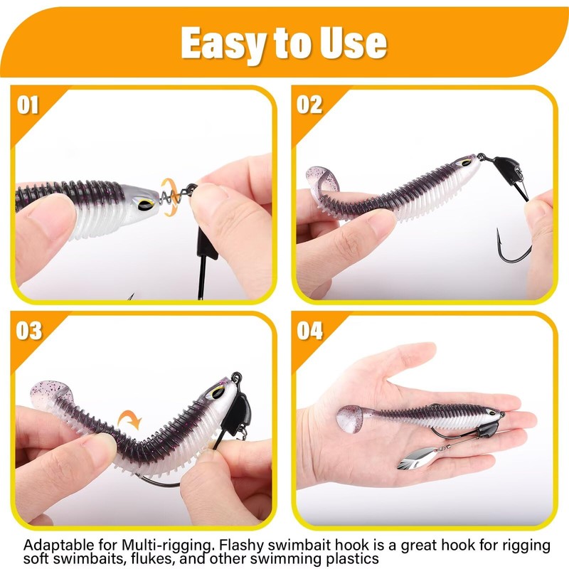 Dovesun Weighted Swimbait Hooks Underspin Weighted Fishing Hooks Weedless Worm