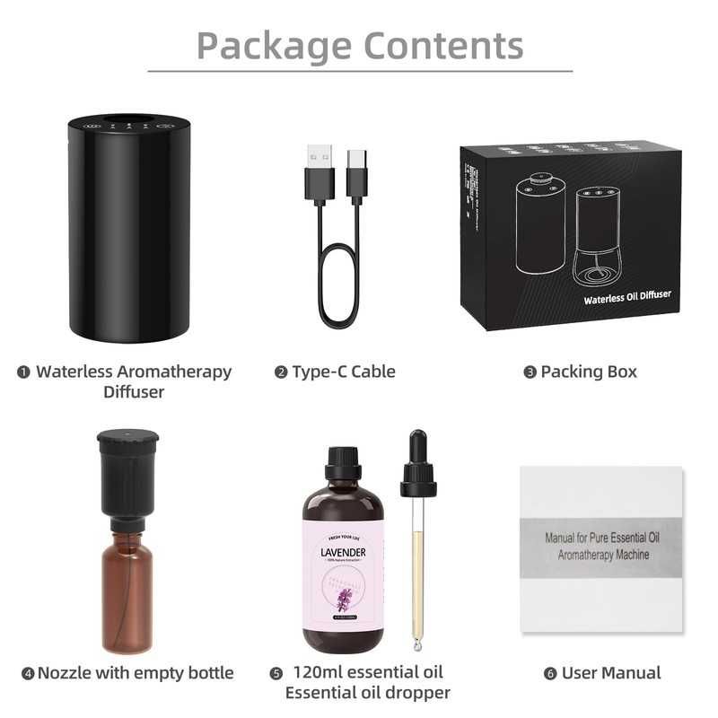 Waterless Diffuser with 120ml Essential Oil,Aromatherapy Atomizing Diffuser,Timer & 3