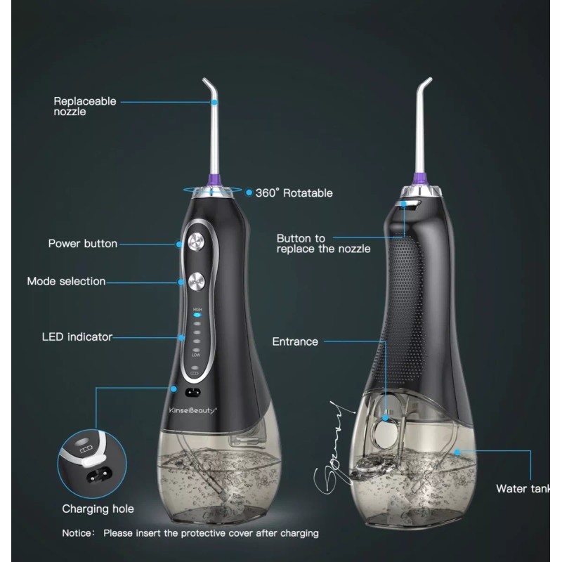CORDLESS ORAL IRRIGATOR Irrigador Bucal Dental Portable Charging + Puntas