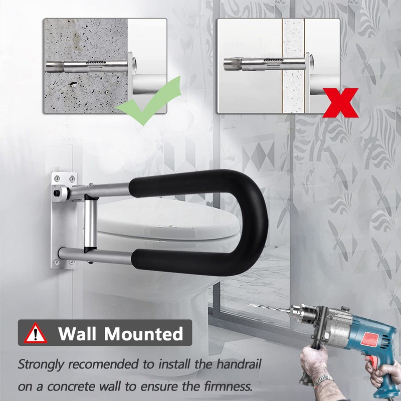 Tuntrol 23.6 inch Foldable Handrail Grab Bars, Wall Mounted Toilet