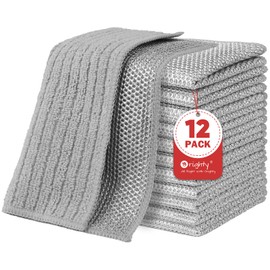 Orighty Multipurpose Wire Dishwashing Rag 12 Pcs, Upgraded Double-Layer Non-Scratch Wire Dish Cleaning Cloths, Reusable Steel Scrubber for Kitchen, Powerful Dishcloth Rag for Cookware, Grey, 7"x8"