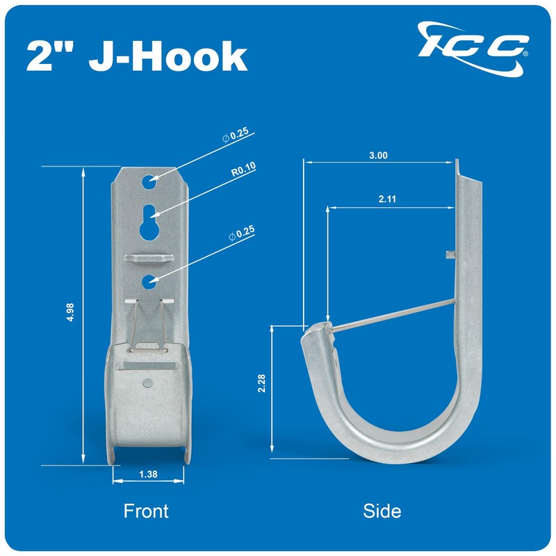 ICC 2-Inch Wall Mount J-Hook – 25-Pack, Cable Support Hooks