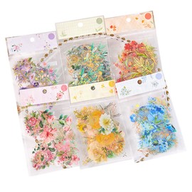 MOMI Seal Flower Seal Flake Seal Transparent Foil Stamping Waterproof Flower DIY Diary Decoration Transparent Waterproof Memo Paper Note Material Diary Decoration Supplies Pack of 6