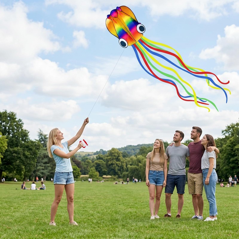 2 Pcs Kites for Adults, Giant Rainbow Soft Octopus Kites