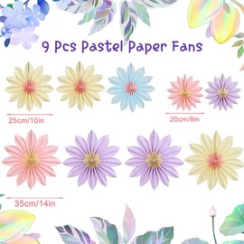Homarkable 9 PCS Pastel Paper Flower Decorations,Yellow,Pink and Purple Pastel Party Decorations,Sunflower Folding Paper Fans,Classroom Decoration Paper Floral Backdrop Decor Paper Fans Decoration