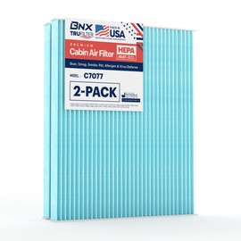 BNX TruFilter C7077 Filtro de aire de cabina, HEPA 99.97%, fabricado en Estados Unidos, compatible con Ford Edge, Fusion, Police Responder Hybrid, SSV Plug-In Hybrid; Lincoln Continental, MKX, MKZ