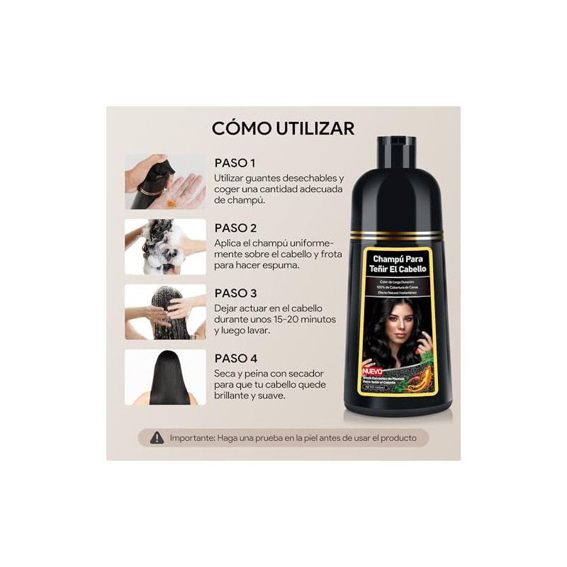 Champú para Teñir el Cabello Negro 3 en 1 Black