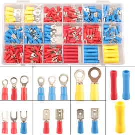 300pcs 18 Types Crimp Connectors, Ring Spade Fork Butt Wire Connectors Kit, 6.3mm Male and Female Spade Connector kit, Quick Disconnect Crimp Terminals Electrical Connectors, Electrical Terminals