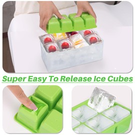 Big Ice Cube Molds with Lid and Storage Box, JRISBO 3 Pack Extra Large Ice Cube Trays BPA Free Silicone for Freezer, Easy-Release Stackable Ice Tray with Container Bin and Scoop