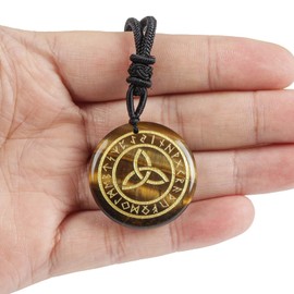 Lovionus89 Natural Rune Stones Engraved Elder Alphabet Healing Crystal Stone Pendant Necklace for Men and Women, Tiger's Eye, No Gemstone