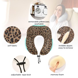 Neck Travel Pillow for Sleeping Airplanes Memory Foam Portable Cheetah Leopard Print Animal Soft Washable Cover Neck Support Pillows