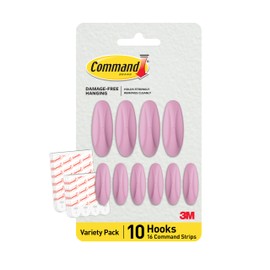 Command Mixed Designer Hook Pack, Lilac Lemonade, 10 Hooks, 16 Strips, Colorful Hooks for Hanging, Great for Back to School Dorm Room Decorations and Classroom Organization