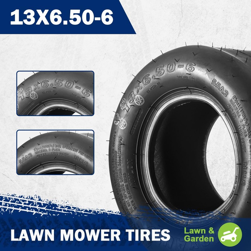 MaxAuto 13x6.50-6nhs Tires,13x6.50x6 Lawn Mower Tires,13-6.50-6 Smooth Turf Tires,13x6.5-6 Tractor