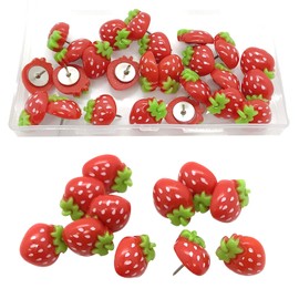 CPELLESSE 30 Pcs Strawberry Push Pins, Creative Strawberry Pushpins Fruit Theme Thumbtack for Paper Photo Memo File Pin Board Foam Board Map Decorative Thum Btack