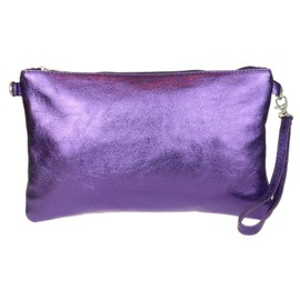 Girly HandBags Genuine Italian Metallic Leather Clutch Bag (Dark Purple)