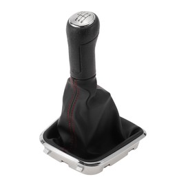 Partuto 6 Speed Manual Gear Shift Knob with Cover - Car Shift Lever Knob with Cover - for Volkswagen Polo 2014-2017 Plastic Faux Leather Black Red - 1 Pc