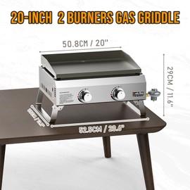 ONLYFIRE GRILLS Tabletop Gas Griddle, 2-Burner Propane Gas Flat Top Griddle No Lid, Portable Grill Stove for Outdoor Patio BBQ Camping Tailgating RV, Stainless Steel, GS319