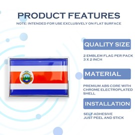 Perdecor Costa Rica Flag Sticker Emblem Costa Rican Decal Car Chrome Flags, 2 Pack, 3 x 2 inches