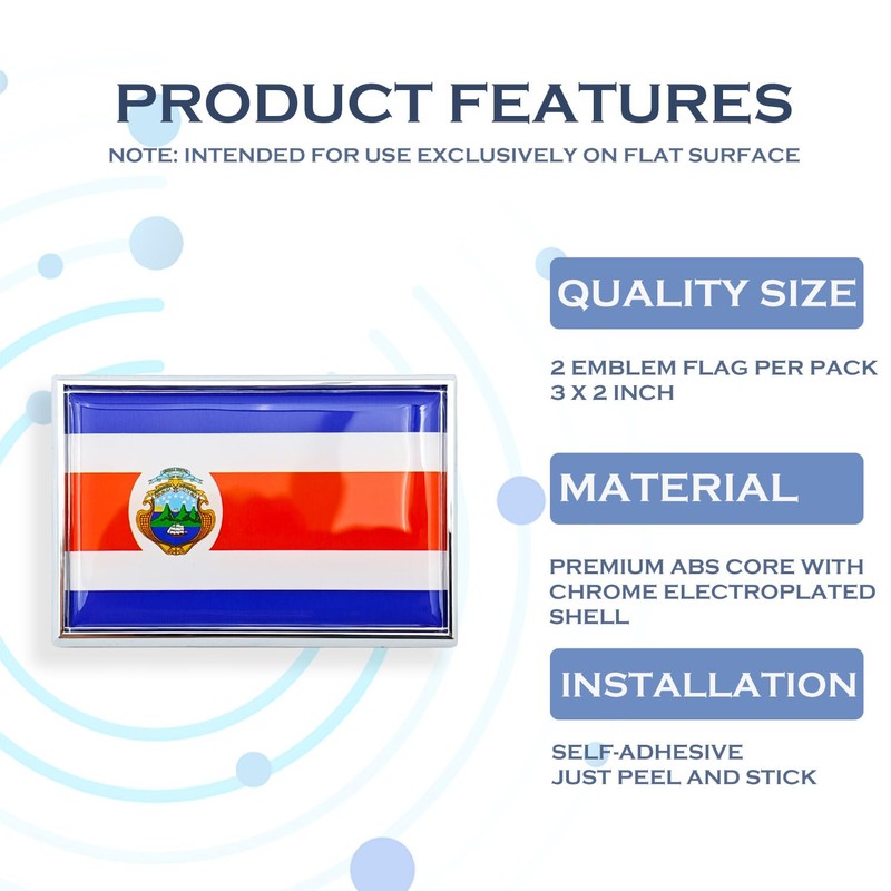 Perdecor Costa Rica Flag Sticker Emblem Costa Rican Decal Car