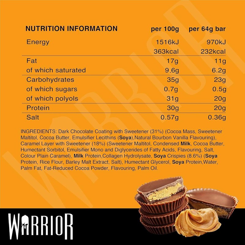 Warrior B174-CP Warrior Crunch Bar, dunkle Schokolade Erdnussbutter - 12