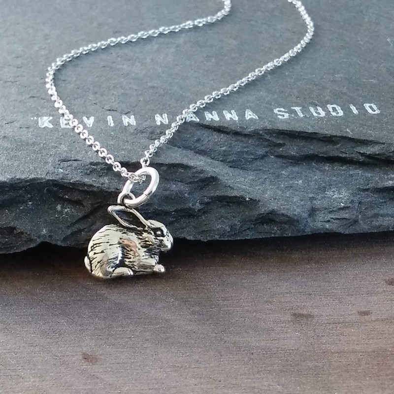 Sterling Silver Small Rabbit Charm Necklace, 18"