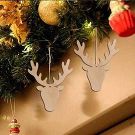 PRETYZOOM 10pcs Wooden Deer Head Cutouts Christmas Tree Wooden Christmas Ornaments Wooden Reindeer Ornaments Labels Christmas Wooden Decoration Wood for Blank Bamboo Wood Carving
