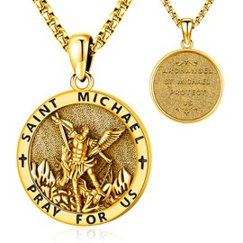 LOOVE Sterling Silver St Michael Necklace for Men Gold-Plated Archangel Michael Pendant for Women Saint Michael Necklace Gold-Plated Protection Jewelry