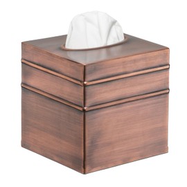 Monarch Abode 10627 Border Embossed Tissue Box Square Cover Holder and Dispenser, Metal Dresser Accessories for Home and Office Bathroom Decor Vanity, Decorative Tissue Box Holder, Antique Copper