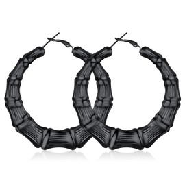 FOCALOOK Women's Hoop Earrings 40 mm/60 mm/80 mm Bamboo Design Circle Hoop Earrings Stainless Steel / 18 K Gold Plated Round Statement Earrings Hoop Earrings Accessory for Women Girls, Stainless