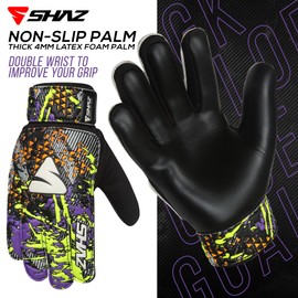 Shaz Soccer Goalkeeper Gloves for Kids Boys Children Youth,Funky Football Goalie Gloves Anti Slip 4mm Latex Palm with Strong Grip & Double Wrist Protection (Purple, Size 3 Suitable for 5-6 Years)