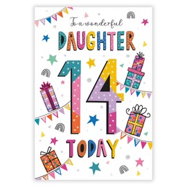 Daughter 14th Birthday Card - Age 14 - Wonderful Daughter - Contemporary Design - Special Finishes and Illustrated Insert Leaf - Made in the UK - Eco-Friendly