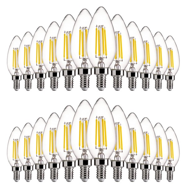 FLSNT 24 Pack Dimmable LED Candelabra Bulbs, 40W Equivalent LED Chandelier Light Bulbs, E12 Base, 5000K Daylight