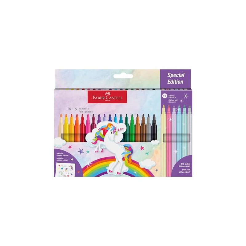 Limited Edition Unicorn Felt Tip Pens 18 Colours 6 Glitter