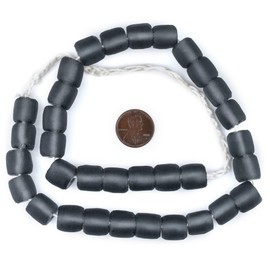 The Bead Chest Charcoal Grey Cylindrical Java Recycled Glass Beads (12mm) - Full Strand of Faceted Bottle Glass Beads | Approximately 33 Beads