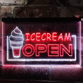 Ice Cream Open Shop Dual Color LED Neon Sign White & Red 12" x 8.5" st6s32-m0079-wr