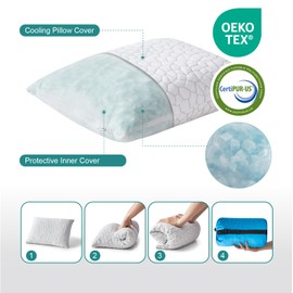 Furlupy Cooling Shredded Gel Memory Foam Pillow for Travel & Camping- Adjustable for Contoured Support - Small Portable Pillow Ideal for Office Nap, Camping, Travel, Car, Airplane,Backpacking