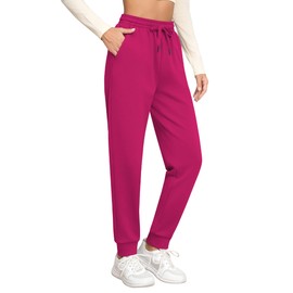 Missufe Women's High Waisted Fleece Baggy Sweatpants Workout Lounge Jogging Athletic Cinch Bottom Trousers with Pockets (Hot Pink, X-Large)