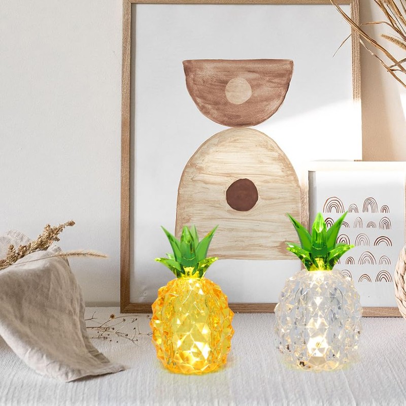 H&OUR Silver Pineapple Glass LED Lamp, Battery-Operated Crystal Decorative Light