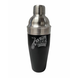 R and R Imports New Orleans Louisiana Souvenir 24 oz Engraved Stainless Steel Cocktail Shaker Black Single Unit