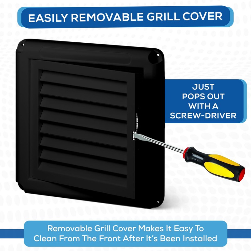 100mm (4 Inch) Square Vent Cover - Black 155mm x
