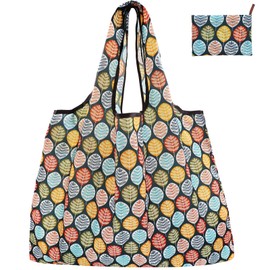 FenFang Large Foldable Shopping Bag, Fabric, Reusable, Reusable Bag, Environmentally Friendly, Foldable Bag, Lightweight, Quick-Drying for Shopping, Travel, Trip, 56 x 67 cm, Colourful leaf