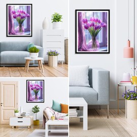 MXJSUA 5D Window Tulips Diamond Painting Pictures Kits, Flower Diamond Painting Set for Adults, Mosaic Making Diamond Painting for Home Decoration and Gift, 30x40 cm