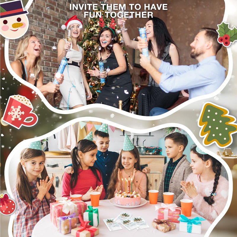TIOFUNO Christmas Party Invitations, 25 Cards with Envelopes, Double-Sided Christmas