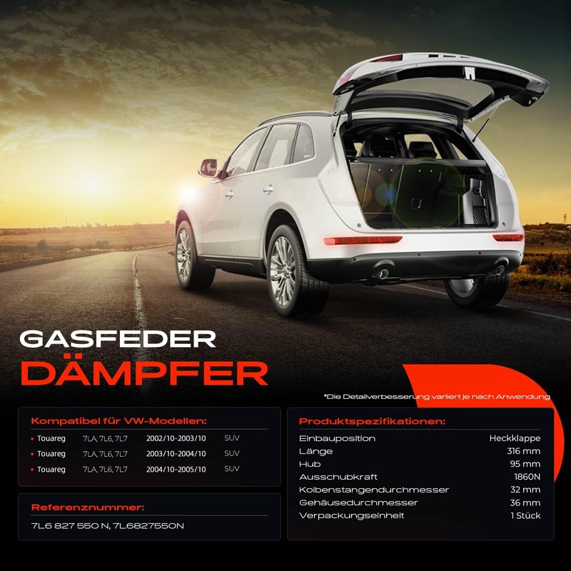 Gas Spring Damper Tailgate Left or Right Compatible with T-o-u-a-r-e-g