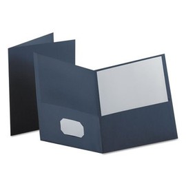 Twin-Pocket Folder, Embossed Leather Grain Paper, Dark Blue, Sold as 1 Box