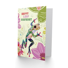Artery8 Birthday Greeting Card Leap Year Birthday Leaping Colourful Frog For Him Her