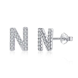 Letter Earrings Silver 925 Initial Small Earrings for Girls Women Birthday, Cubic Zirconia, Cubic Zirconia