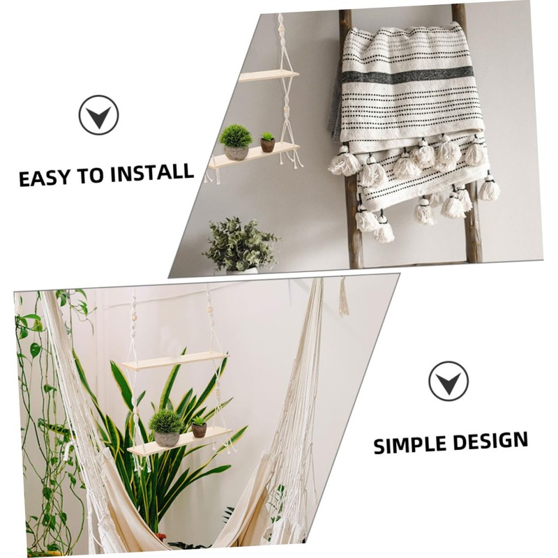 FUNOMOCYA Decorative Wall Hanging Shelf Macrame Flower Pot Rack Sturdy