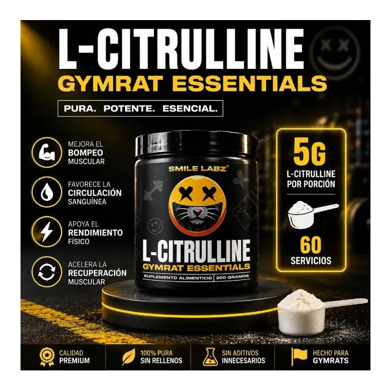 L-Citrulina Pura en Polvo 300 g, 60 Porciones de 5