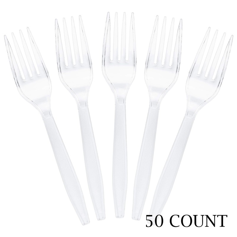 Plasticpro Clear Plastic Forks Disposable Cutlery Utensils 50 Count